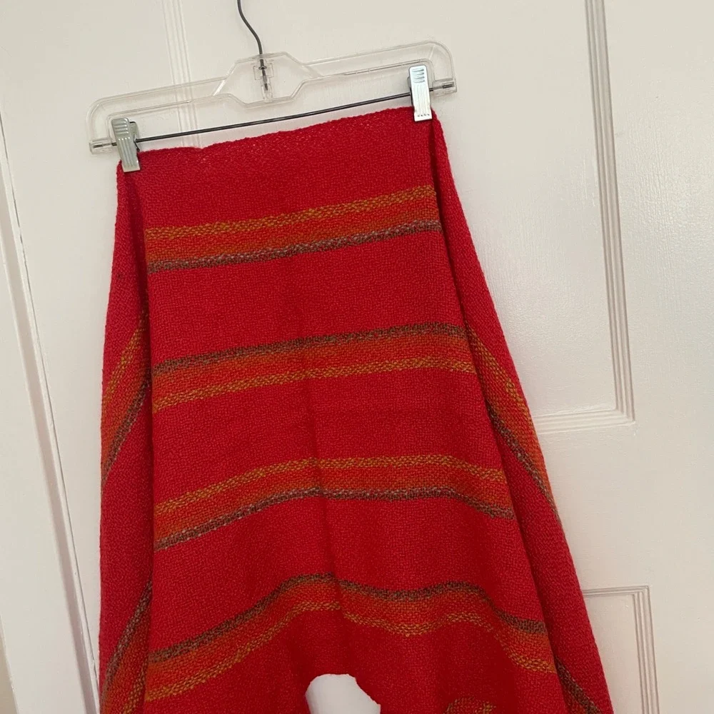 Red Woven Scarf Shawl Fringe Striped‎ Accent